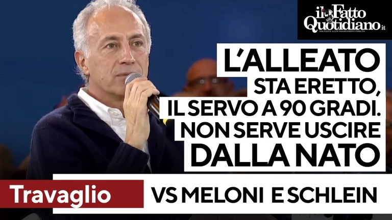 Travaglio: “Nato? Non dobbiamo uscire, basta stare eretti. L’alleato sta in piedi, il servo a 90” Travaglio: “Nato? Non dobbiamo uscire, basta stare eretti. L’alleato sta in piedi, il servo a 90”