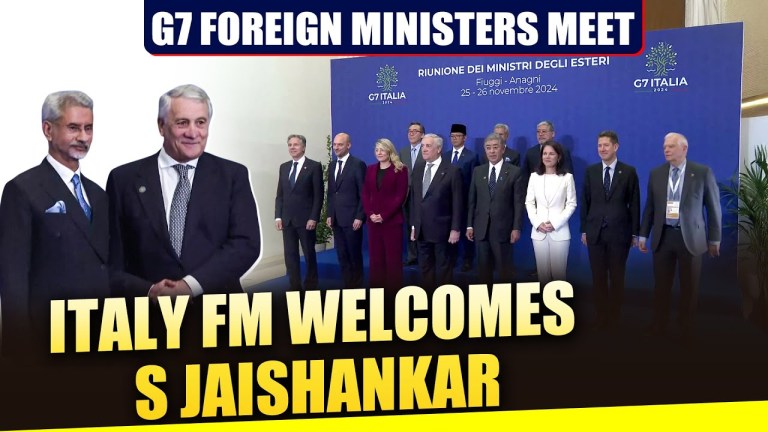 Italian Foreign Minister Antonio Tajani welcomes EAM S Jaishankar at G7 Foreign Ministers Meet|Italy Italian Foreign Minister Antonio Tajani welcomes EAM S Jaishankar at G7 Foreign Ministers Meet|Italy