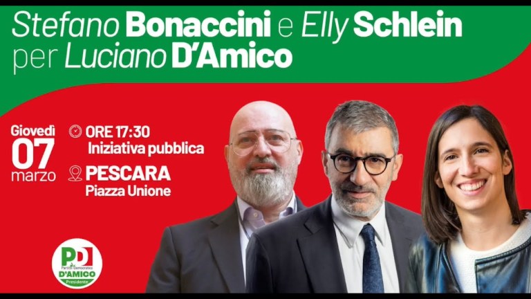 Voto in Abruzzo, Elly Schlein e Stefano Bonaccini per Luciano D’Amico – LIVE da Pescara Voto in Abruzzo, Elly Schlein e Stefano Bonaccini per Luciano D’Amico – LIVE da Pescara
