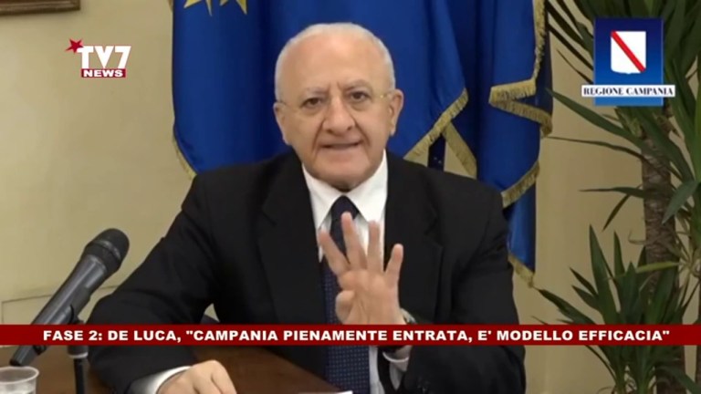 FASE 2: DE LUCA, ‘CAMPANIA PIENAMENTE ENTRATA, E’ MODELLO EFFICACIA’ FASE 2: DE LUCA, ‘CAMPANIA PIENAMENTE ENTRATA, E’ MODELLO EFFICACIA’