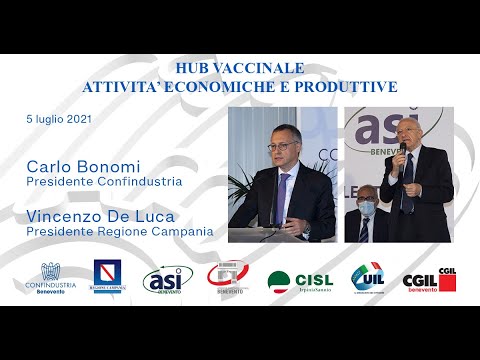 Carlo Bonomi e Vincenzo De Luca – HUB vaccinale attività economiche e produttive. Carlo Bonomi e Vincenzo De Luca – HUB vaccinale attività economiche e produttive.