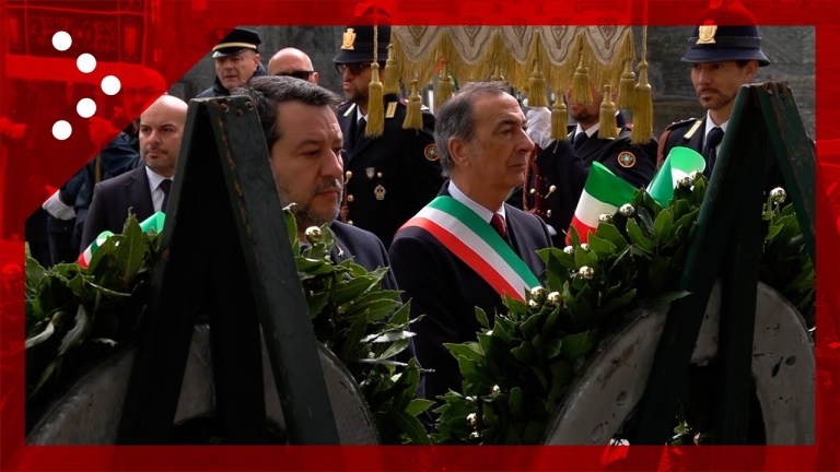 Milano, Giuseppe Sala e Matteo Salvini a commemorazione 25 Aprile al Sacrario dei Caduti Milano, Giuseppe Sala e Matteo Salvini a commemorazione 25 Aprile al Sacrario dei Caduti