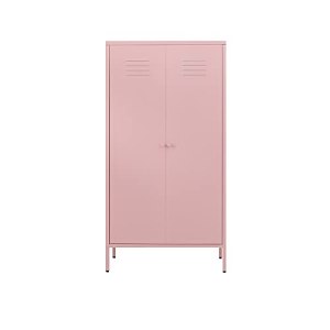 LINGZOE 2 Magnetic Doors Steel Wardrobe Kids Closet Storage Accent Cabinet with Hanging Rod and 2