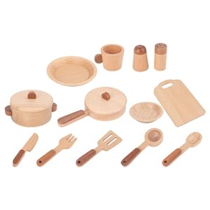 1 Set Kitchen Toys with Pots and Pans Wooden Pretend Play Toy Kitchen Accessories for Toddlers Kids