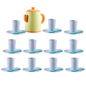 Kids Tea Set 16pcs Miniature Dollhouse Tea Set with Teapot Tea Cups Saucers Spoon Dollhouse Kitchen