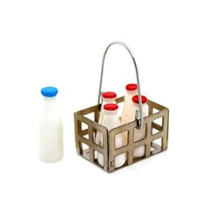 1Set Miniature Milk Bottle with Basket Model Dollhouse Scene Decor Dollhouse Decoration Doll House