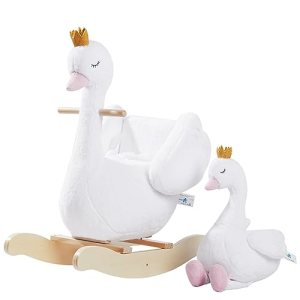 labebe Kids Rocking Horse White Swan with Little Plush Doll Toys, Stuffed Animal Wooden Rocker for