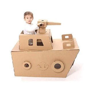 Kids Steamship Cardboard Playhouse Lightweight Movable Safe Sturdy Dollhouses For 3-8 Year Old