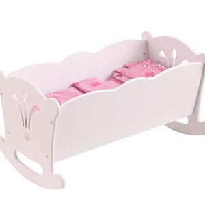 KidKraft 60101 Lil’ Doll Cradle Wooden Crib with Pink Bedding, Bedroom Furniture Accessory for 45