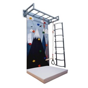 Moon Kids Climbing Wall Panel with Mountain Graphic,Ladder & Monkey Bar-Indoor Gymnastics Playground