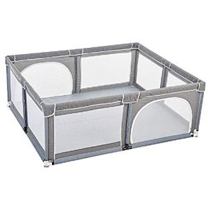 Protection Playpen Grey Baby Fence Portable Toddlers Playard with External Zipper Door Kids Activity
