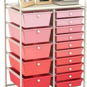 LUARANE Rolling Cart with 15 Drawers, Craft Storage Cart with Portable Handles & Lockable Wheels,