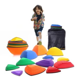 makarci Stepping Stones for Kids 11pcs Full Rubber Rim Anti-Slip River Stones Plastic Hilltop for