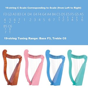 Lyre Harp, 19 String Lyre Harp Mahogany Harp Instrument Nylon Strings for Music Lovers, Children and