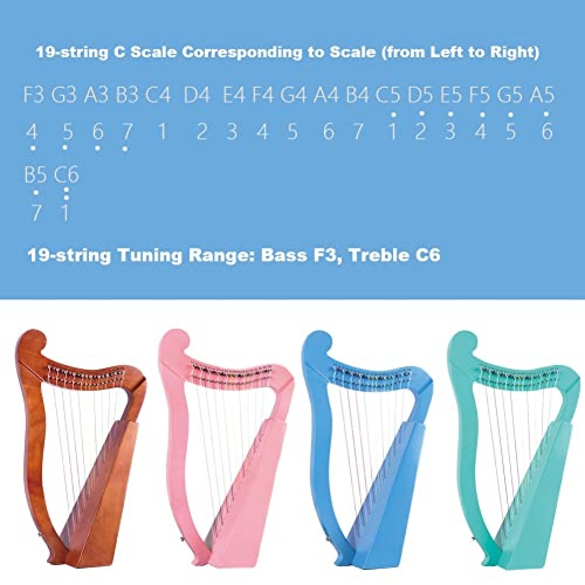 19 String Lyre Harp Wooden Mahogany Professional Lyre Harp Instrument for Adult Professional 19 String Lyre Harp Wooden Mahogany Professional Lyre Harp Instrument for Adult Professional