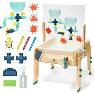 KiwiCo Water and Sand Sensory Table | Includes 26 Accessory Pcs: Pipes, Spinners, Water Wheel, Paint