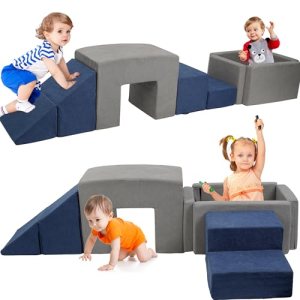 LFCREATOR Foam Kids Climbing Toy Indoor with Soft Fabric,7 PCS Climb and Crawl Activity Playset,Foam