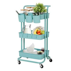 LEZIOA 3 Tier Rolling Cart, Ajustable Art Craft Cart Organizer on Wheels, Metal Utility Storage Cart