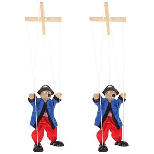 LUOZZY 2pcs Wooden Pirate Marionette Pull String Puppet Vintage Handiwork Interactive Toys Lovely