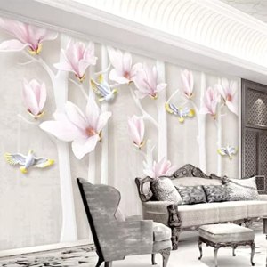 mural 3d wallpaper Pink & Flowers W385 X H268 CM Wall Decor Home Craft Wall Decal Wall Non-Woven