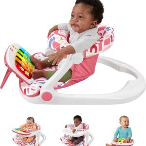 Fisher-Price Portable Baby Chair Kick & Play Deluxe Sit-Me-Up Seat with Piano Learning Toy and Snack