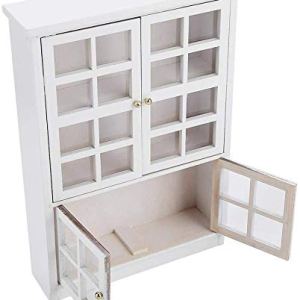 1:12 Dollhouse Wooden Three Layers Display Cabinet Doll Houses Miniature Scene Props Glass Bookcase