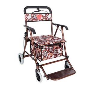 Leunlee Lightweight Folding Four Wheel Rollator with Walker Seat and Brakes Covers Mobility Aid for