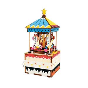 MaGiLL Carousel Music Box Wooden Puzzle Merry-Go-Round Handmade Gift Girls Home Decoration