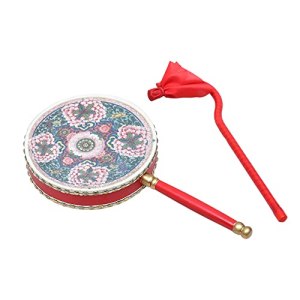 KAFELE Cowhide Fan Drum Handle Drum Peking Opera Drums Taiping Drums Including Drumsticks Suitable