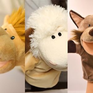 LOMTRATS Hand Puppets for Kids Toddler Includes Wolf, Tiger, Lion, Monkey and Moving Open Mouths