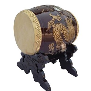 KAFELE Diameter 21CM Height 32Cm Cowhide Embossed Dragon Drum with Bracket Treble War Drum Gift Drum