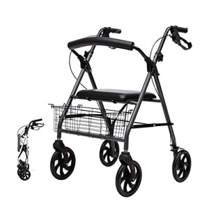 Leunlee Walker For Seniors Rollator Foldable Walkers With Brake, Heavy Duty Seniors Rollator With