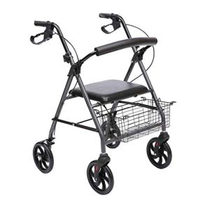 Leunlee Crutches, Standard Walking Frames Folding Transport Rollator Walker with Seat and 4 Wheels