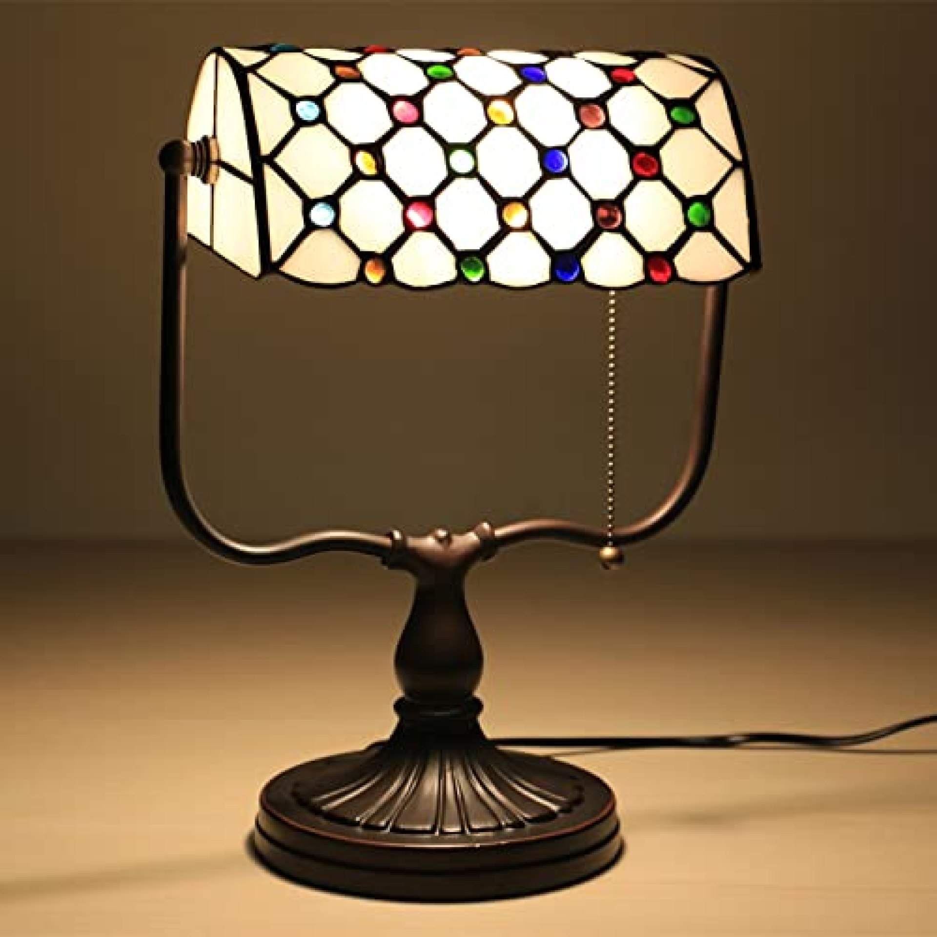 Style Bankers Table Lamp Vintage Stained Glass Desk Lamp with Alloy Base Antique Crystal Beads Style Bankers Table Lamp Vintage Stained Glass Desk Lamp with Alloy Base Antique Crystal Beads