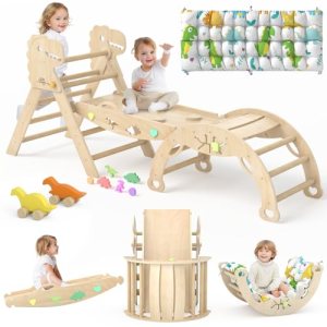 KidsBuddy Pikler Triangle Set with Cushion 9 in 1 Climbing Toys for Toddlers 1-3 Indoor Baby