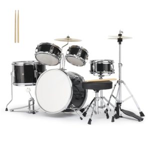 Ktaxon 5-Piece Complete Junior Drums Set, Beginners Kids Drum Kit with Throne Stool, Pedal & 2 Drums