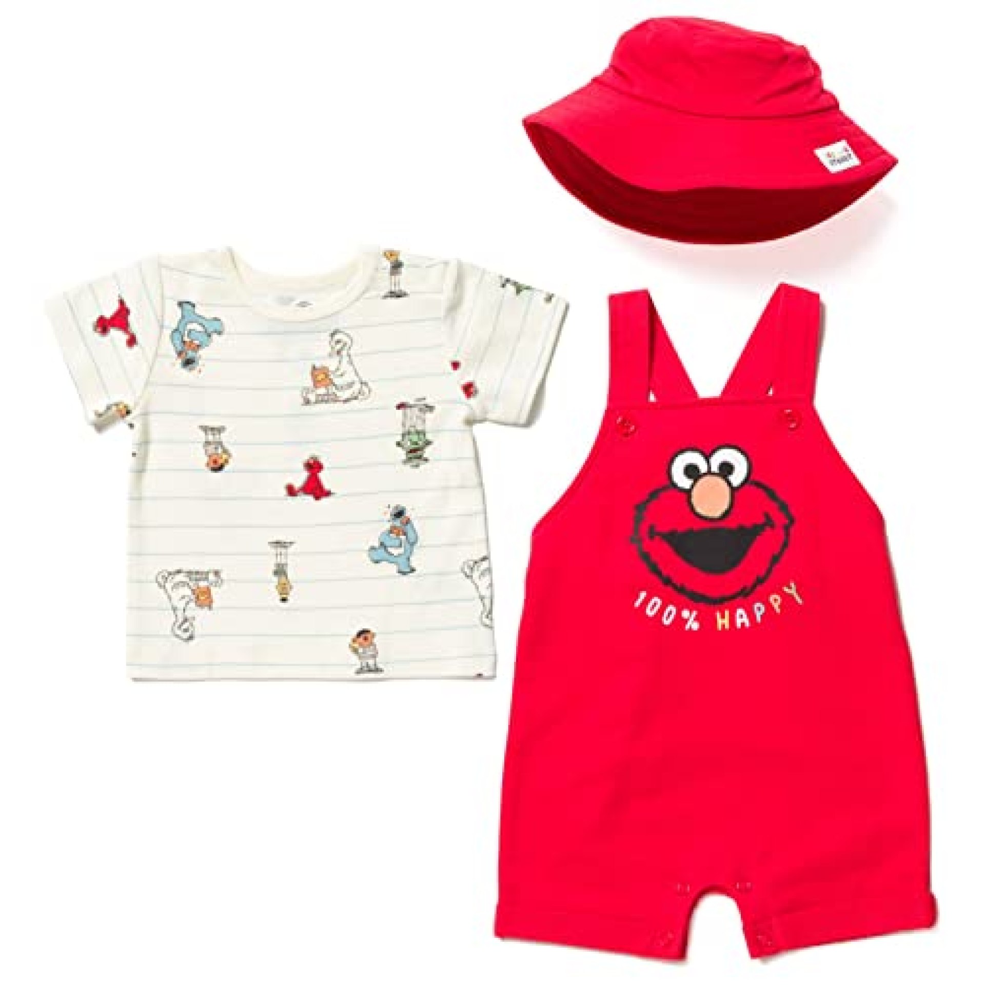 Sesame Street Elmo French Terry Short Overalls T-Shirt and Hat 3 Piece Outfit Set Newborn to Sesame Street Elmo French Terry Short Overalls T-Shirt and Hat 3 Piece Outfit Set Newborn to