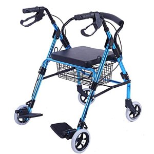 Leunlee FoldingHeight Adjustable Walkerrollator Walker With Seat And Brakes, Basket,4 Wheels, Easy