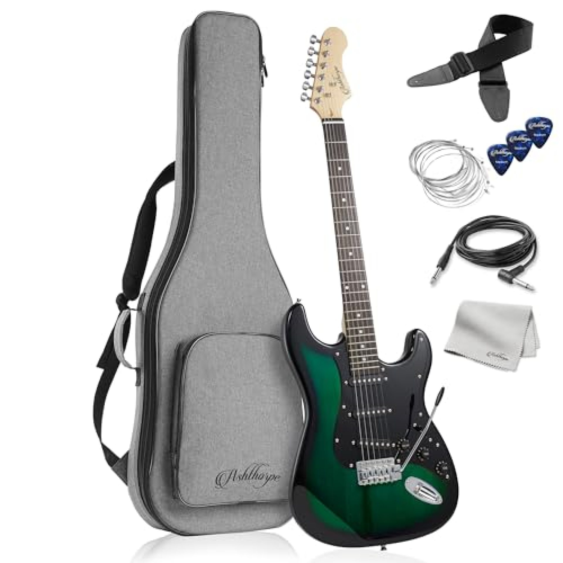 Ashthorpe 39-Inch Electric Guitar (Green-Black), Full-Size Guitar Kit with Padded Gig Bag, Tremolo Ashthorpe 39-Inch Electric Guitar (Green-Black), Full-Size Guitar Kit with Padded Gig Bag, Tremolo
