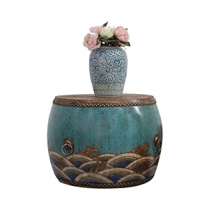 KAFELE Hand Drawn Drum Stool Diameter 62Cm Height 50Cm Wave/Flower Pattern Balcony Table Coffee