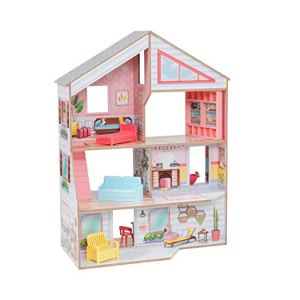 KidKraft 10064 Charlie Wooden Dollhouse with Furniture and Accessories Included, 3 Storey Play Set
