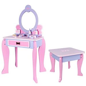 JW-YZWJ Children’s Wooden Simulation Dressing Table Girl Princess Makeup Table Makeup Jewelry Toy