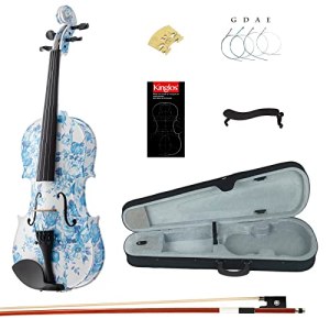 Kinglos 4/4 Elegant Colored Ebony Fitted Solid Wood Violin Kit with Case, Shoulder Rest, Bow,