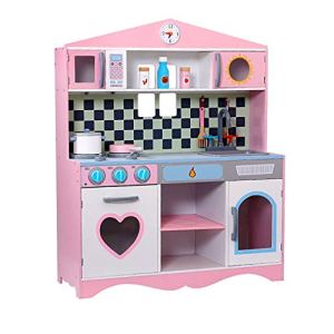JW-YZWJ Children’s Wooden Simulation Kitchen Cooking Stove Boy Girl Wooden Princess Pink Kitchen Toy