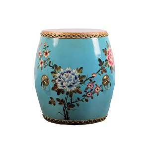 KAFELE Creative Solid Wood Cowhide Drum Stool Chinese Style Furniture Hand Painted Painted Drum Pier