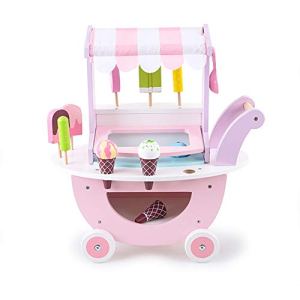 JW-YZWJ Wooden Kitchen Toy Simulation Ice Cream Trolley Children’s Shopping Cart Toy Early Education