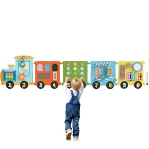 Little Oak Play Cute Train Montessori Busy Board, Sensory Board, Activity Wall Busy Board Panels,
