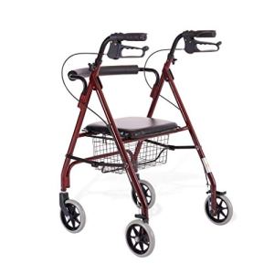 Leunlee Crutches, Lightweight Foldable 4 Wheel Rollator Walker Aid with Padded Seat Lockable Brakes