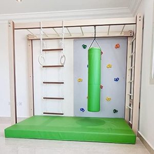 Moon Kids Monkey Bars with Accessories Climbing Playground Indoor Play-Set with Green Mat