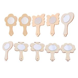 10 Pieces DIY Wood Mirror Craft Unfinished Handheld Mirror Mini Wooden Princess Mirror for Kids DIY